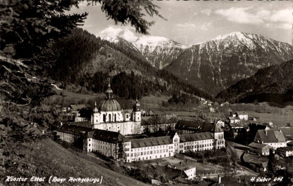 Ak Ettal Oberbayern, Kloster  bayrische Alpen, Gebirge, H. Huber 648