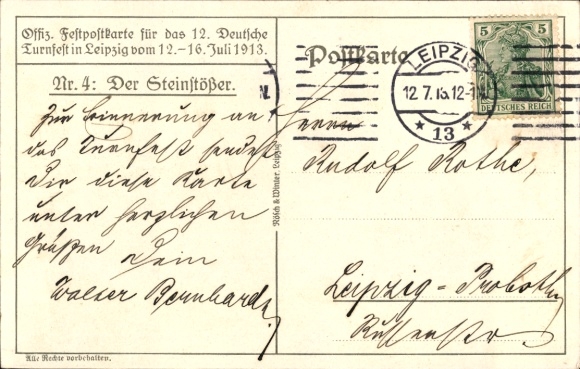 Artist Postcard Treiber, H., 12th German Gymnastics Festival in Leipzig 1913, The Stone Thrower