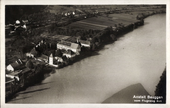 Ak Beuggen Rheinfelden in Baden, Anstalt  Luftaufnahme, Rhein, Landschaft, Gebäude