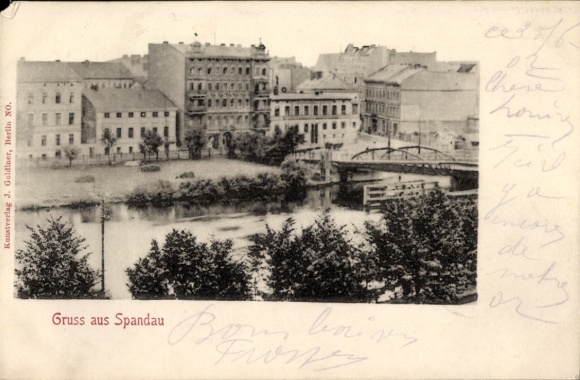 Ak Berlin Spandau, Teilansicht, Brücke