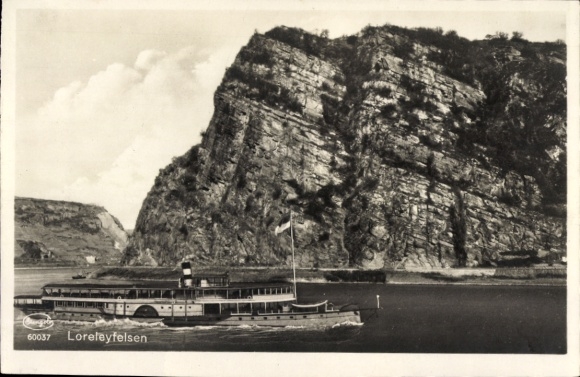 Ak St. Goarshausen am Rhein, Loreley, Loreleyfelsen, Schiff auf dem Rhein