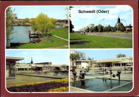 Postcard Schwedt an der Oder, diverse cityscapes, water landscape, church, urban infrastructure...