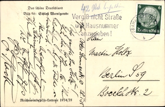 Postal stationery PC Wernigerode am Harz, castle, beautiful Germany, WHW, picture 56
