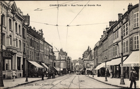 Postcard Charleville Mézières Ardennes, Rue Thiers and Grande Rue