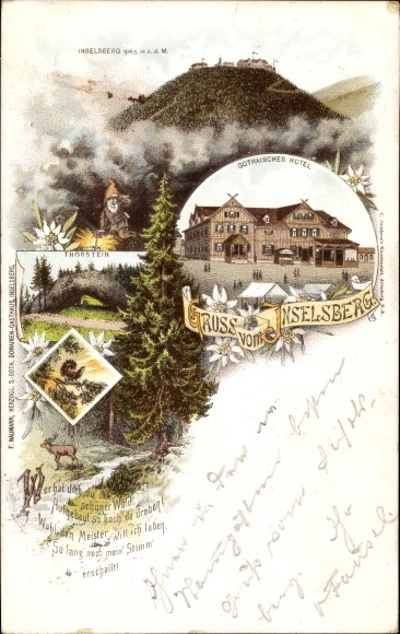 Litho Brotterode Trusetal in Thüringen, Inselsberg, Gothaisches Hotel, Torstein