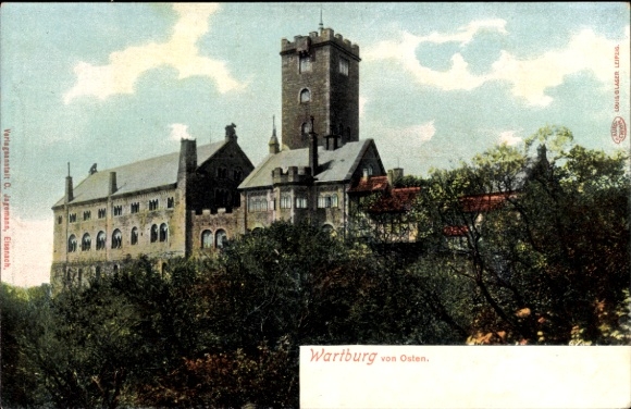 Postcard Lutherstadt Eisenach in Thuringia, Wartburg, Wartburg from the east, colored, Verlag C. Jagemann,