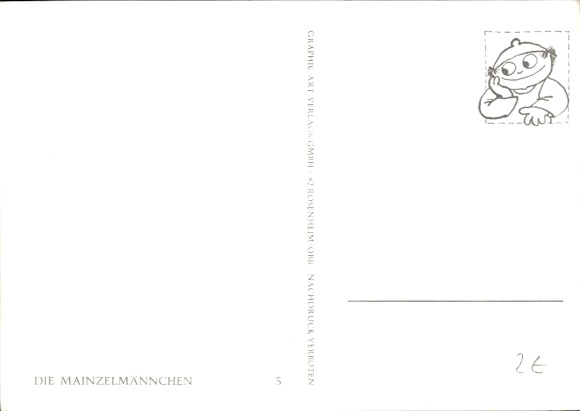 Postcard Mainzelmännchen with diving goggles on a fish