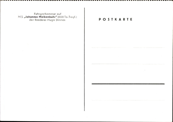 Ak MS Johannes Molkenbuhr, passagierscabine, Hugo Stinnes Shipping Company