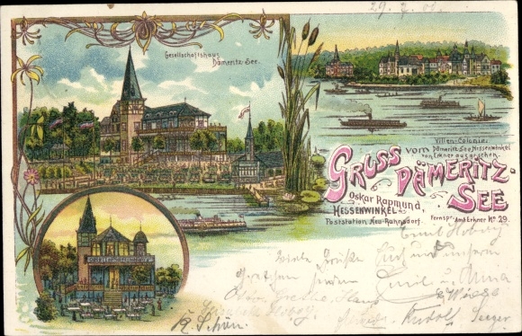 Chromo-Litho Berlin Köpenick Rahnsdorf Hessenwinkel, society house, Dämeritz Lake, villa colony