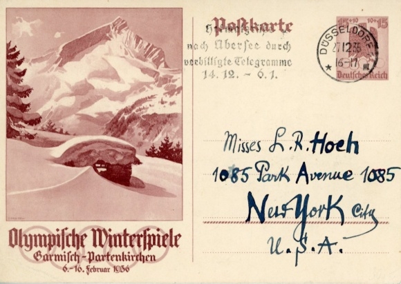 P 258 do USA, Garmisch Partenkirchen w Górnej Bawarii, Zimowe Igrzyska Olimpijskie 1936