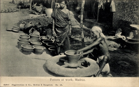 Postcard Chennai Madras India, potter, now ceramicist, at work