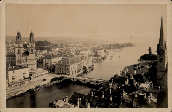 Cabinet photo Zurich City Switzerland, 1881, general view from a bird&#39;s eye view