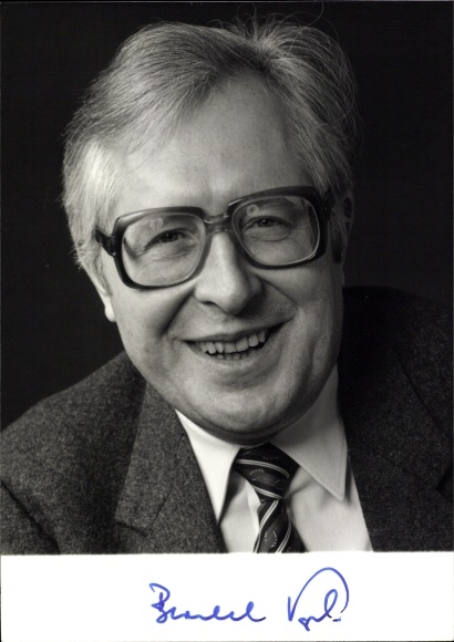 foto politicus Bernhard Vogel, portret, handtekening