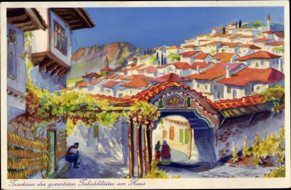 Artist PC Dupniza Bulgaria, Tobacco Village, de tabaksbladeren drogend