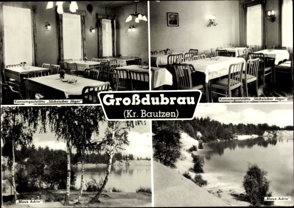 Ak Großdubrau in Sachsen, Konsum-Gaststätte Sächsischer Jäger, Innenansichten, Blaue Adria