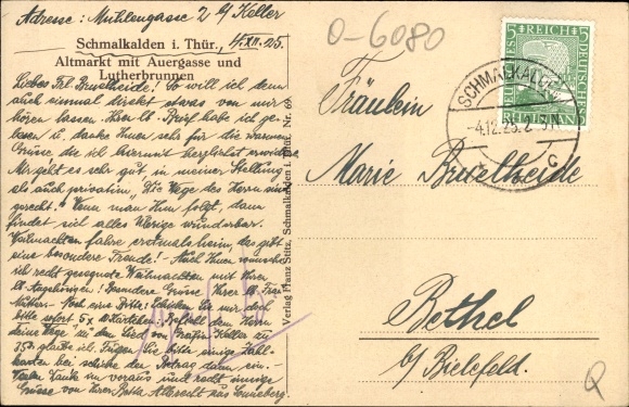 Postcard Schmalkalden in the Thuringian Forest, Altmarkt with Auergasse and Lutherbrunnen