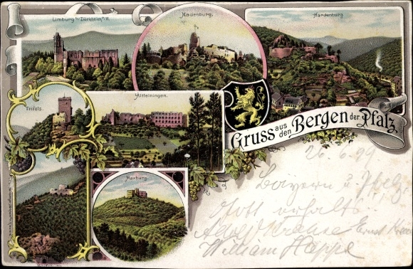 Litho Hardenburg Bad Dürkheim am Pfälzerwald, Madenburg, Limburg, Maxburg, Altleiningen, Trifels