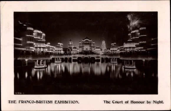 Postcard London City England, The Franco-British Exhibition, The Court of Honour by Night