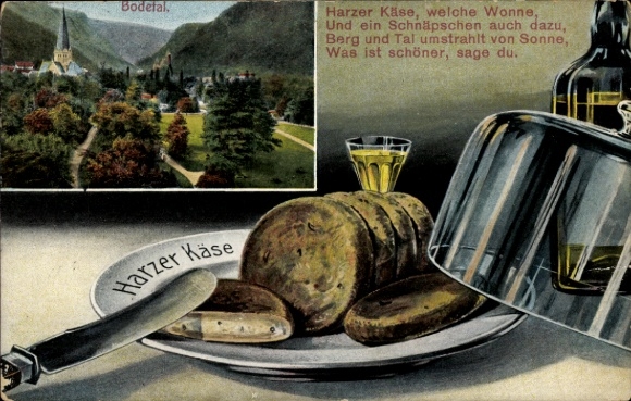 Postcard Thale in the Harz, entrance to the Bodetal, Harz cheese