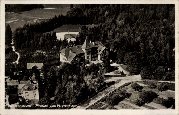 Postcard Bad Wörishofen in Unterallgäu, aerial photograph, Parkhotel