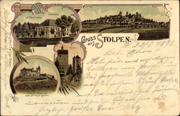 Chromo-Litho Stolpen in Saxony, Schützenhaus restaurant, towers, castle
