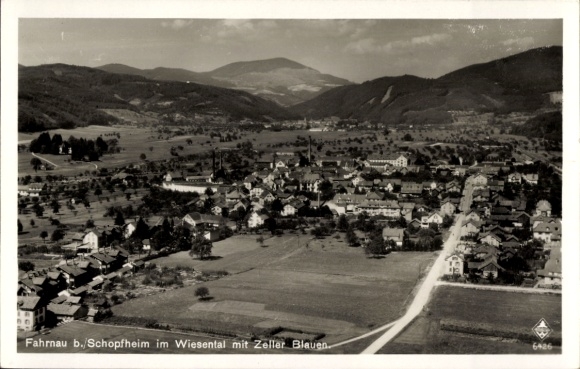 Postcard Schopfheim in Baden, aerial view of Wiesental, Zeller Blauen, rural area,