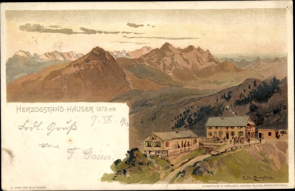 Kunstenaar Litho Compton, Edward Harrison, Kochel am See in Opper-Beieren, Herzogstandhäuser