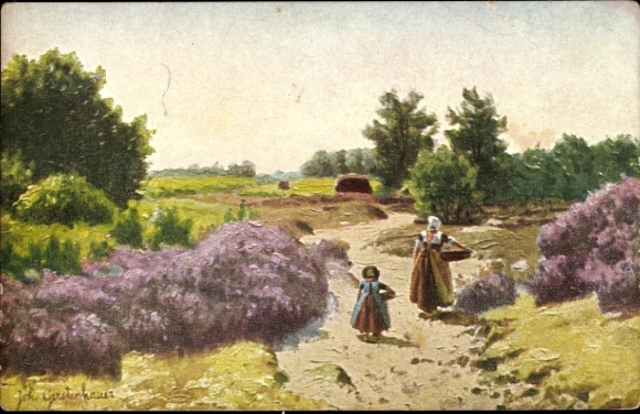 Künstler Ak Gerstenhauer, Johann Georg, niederländisches Motiv, Heidelandschaft