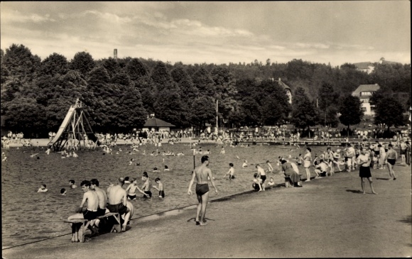 Postcard Rodewisch in Vogtland Saxony, bath with bathers