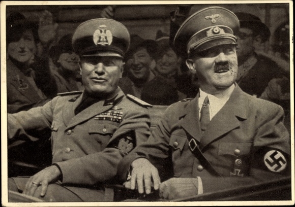 Postcard Führer and Reich Chancellor Adolf Hitler, Benito Mussolini, state meeting, men of the time 126