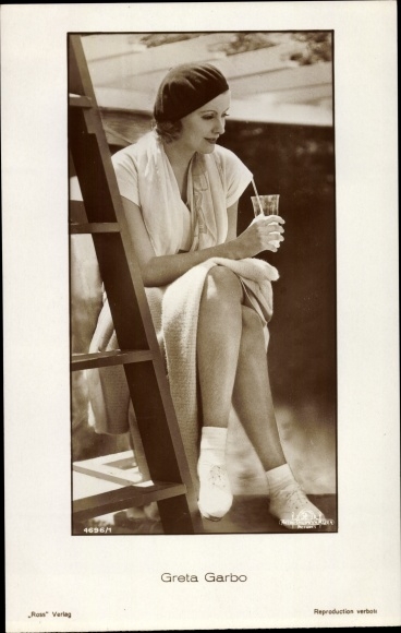 Postcard actress Greta Garbo, seated portrait