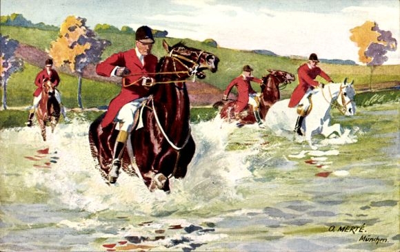 Artist Postcard Merté, Oskar, Rider in the Water
