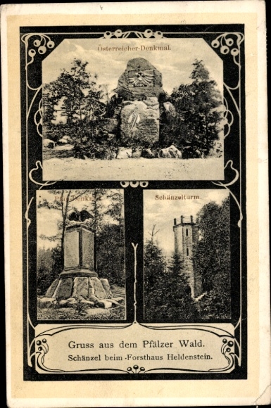 Ak Gommersheim in der Pfalz, Schänzelturm, Schänzelturm, Österreicher-Denkmal, Pfau-Denkmal