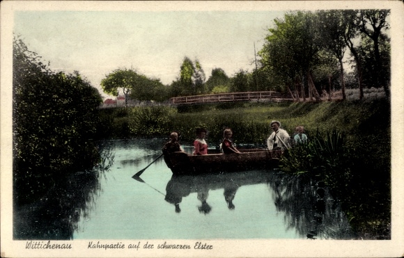 Postcard Wittichenau, boat trip on the Black Elster