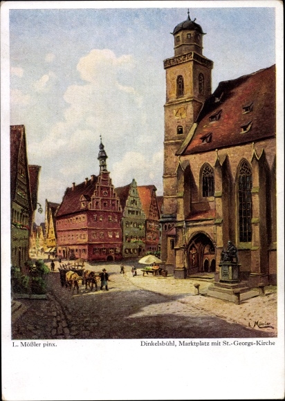 Artist PC Mößler, Ludwig, Dinkelsbühl, market square, St. George&#39;s Church