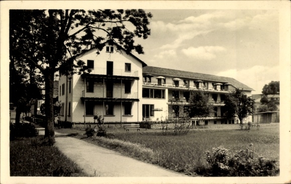 Postcard Bad Steben in Upper Franconia, two buildings, meadow, walking path, partly cloudy sky