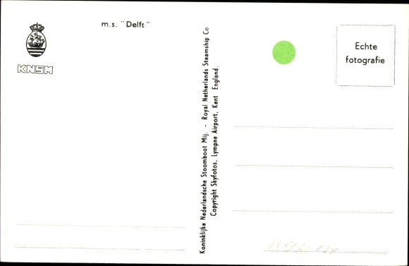 Postcard steamer MS Delft, KNSM