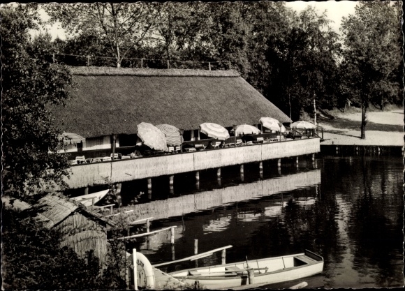 Postcard Güster in Lauenburg, campsite at Prüßsee, boat dock