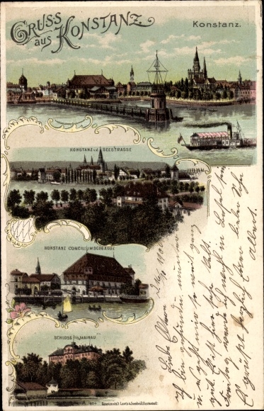 Chromo-Litho Constance on Lake Constance, Council building, Mainau Castle