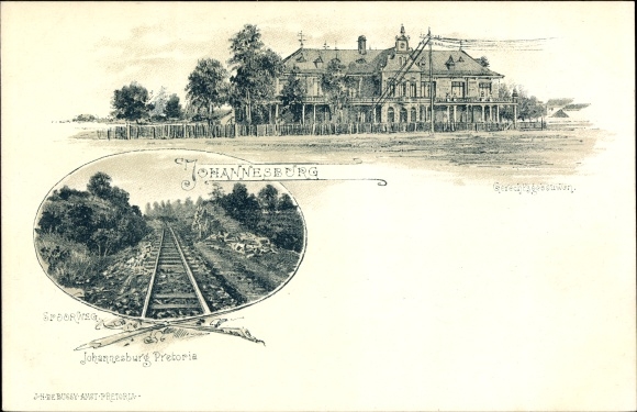 litho Johannesburg Zuid-Afrika, Spoorweg, Officieel gebouw