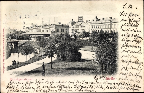 Postcard Gefle Gävle Schweden, Railway Station, Bahnhof