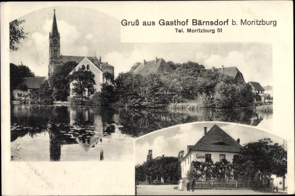 Postcard Bärnsdorf Radeburg Saxony, inn, town view, church