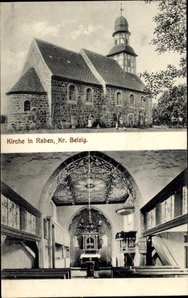 Postcard Raben Rabenstein in Fläming, church, interior, altar