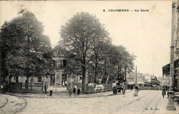 Postcard Colombes Hauts de Seine, train station, street section