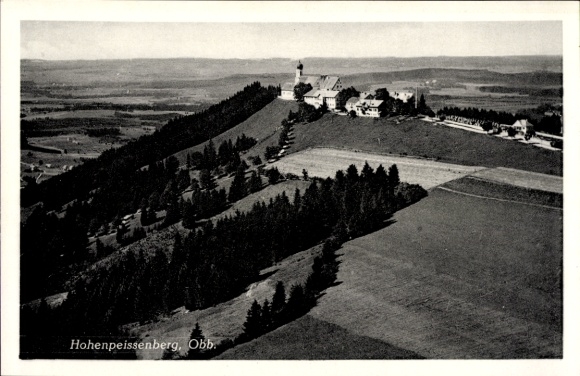 Postcard Hohenpeißenberg Peißenberg Upper Bavaria, aerial photograph, overall view