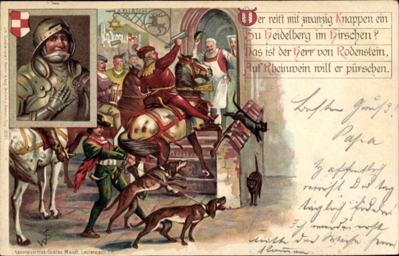Chromo-Litho Who rides into Heidelberg with twenty squires in the Hirschen? Herr von Rodenstein