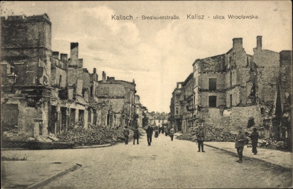 Ak Kalisz Kalisch Posen, Breslauerstraße, Kriegszerstörungen, I WK