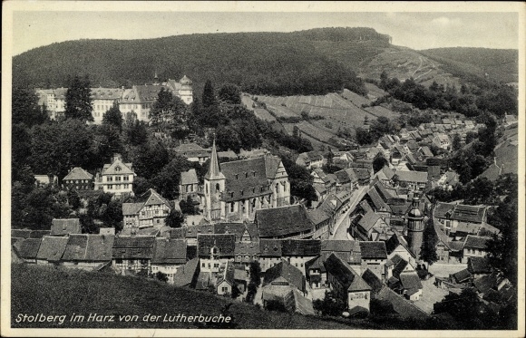Postcard Stolberg Südharz, view from the Luther beech, Stengel 61594