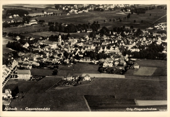 Postcard Aichach in Swabia, aerial photograph