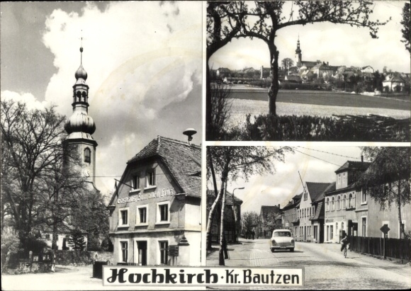 Ak Hochkirch in Sachsen,  mit Kirchen, Landschaft, r Straße, älteren Häusern